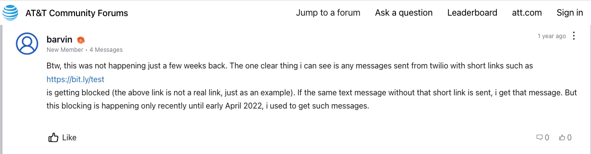 Bitly SMS Blocked